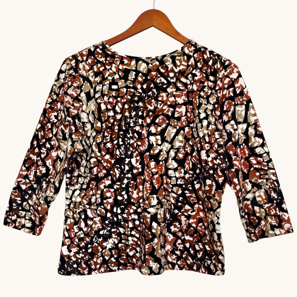 Ruby Rd Abstract Mosaic Faux Wrap Top XL 3/4 Sleeve Stretch Cotton Casual Boho - Picture 4 of 8